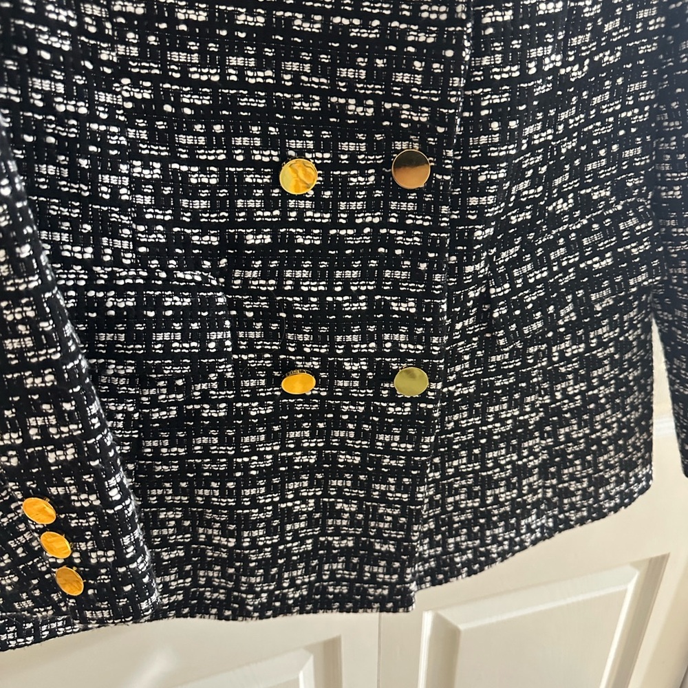 NWT! Anthropologie Maeve Black & White Blazer with gold details - Picture 4 of 11